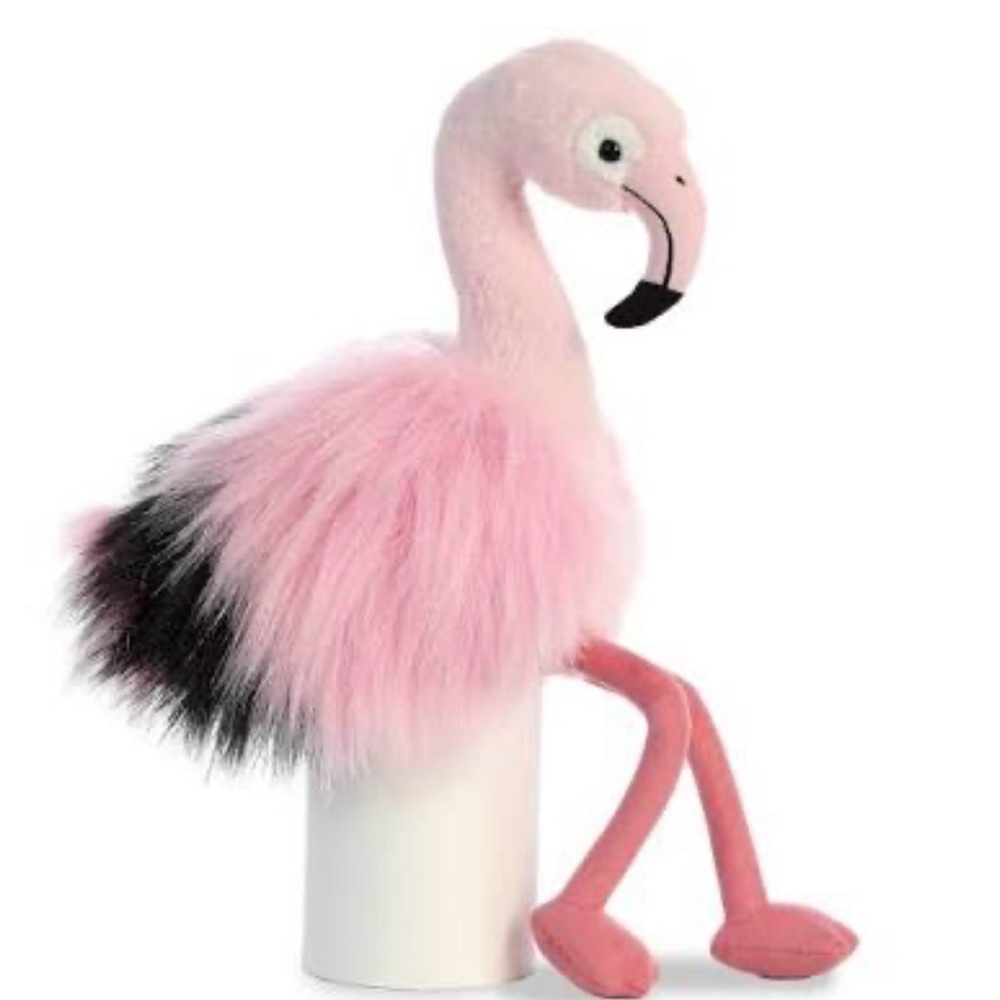 Luxe Pink Flamingo Plush Bird Toy with Black Tail Accent